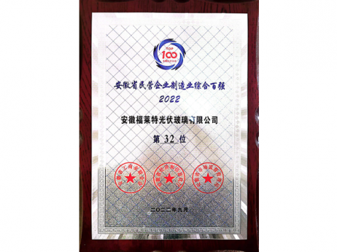 安徽省民營(yíng)企業(yè)制造業(yè)綜合百?gòu)?qiáng)2022第32位(安福)